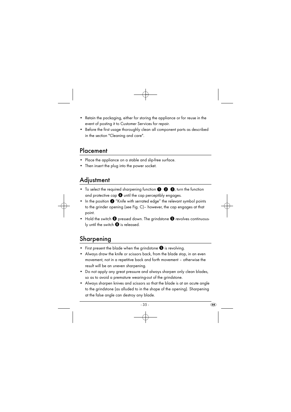 Placement, Adjustment, Sharpening | Q w e | Silvercrest SEAS 20 A1 User Manual | Page 38 / 43