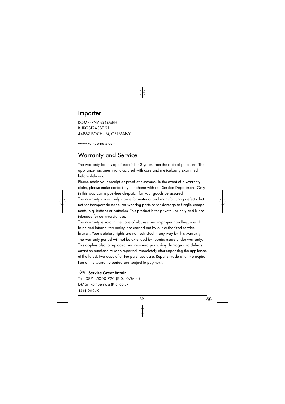 Importer, Warranty and service | Silvercrest SEAS 20 A1 User Manual | Page 42 / 43