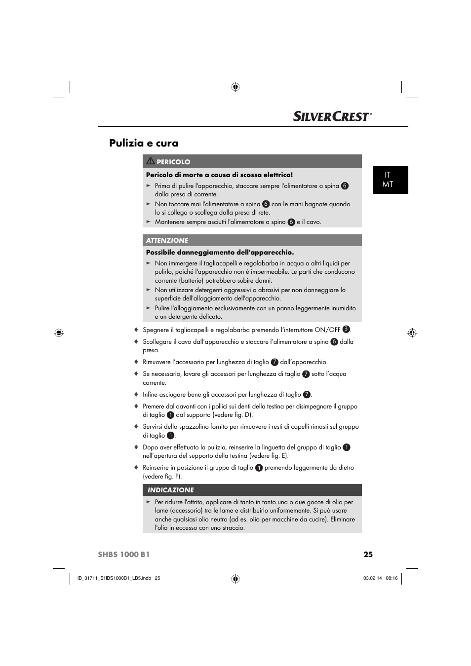Pulizia e cura, It mt | Silvercrest SHBS 1000 A1 User Manual | Page 28 / 74