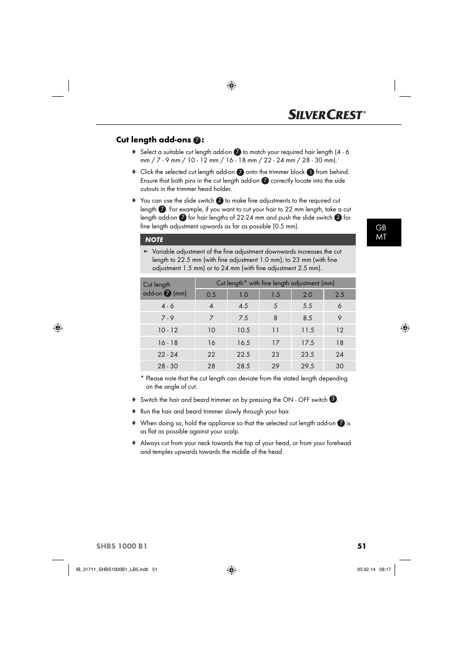 Gb mt cut length add-ons | Silvercrest SHBS 1000 A1 User Manual | Page 54 / 74