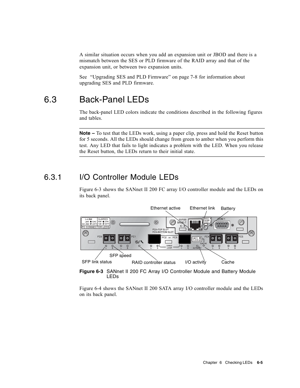 3 back-panel leds, 1 i/o controller module leds, Back-panel leds | I/o controller module leds | Dot Hill Systems II 200 FC User Manual | Page 103 / 210