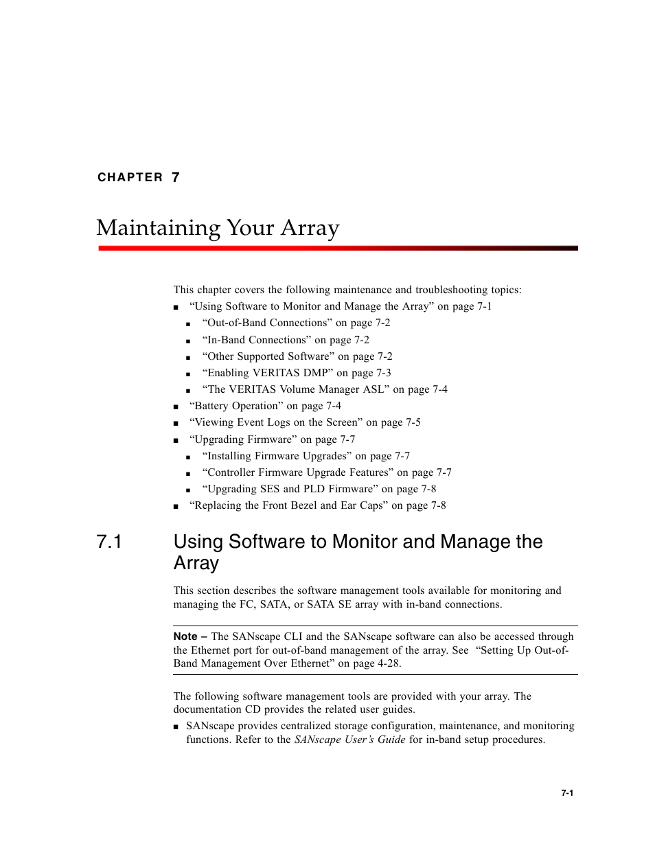 Maintaining your array, 1 using software to monitor and manage the array, Using software to monitor and manage the array | Chapter 7 | Dot Hill Systems II 200 FC User Manual | Page 109 / 210