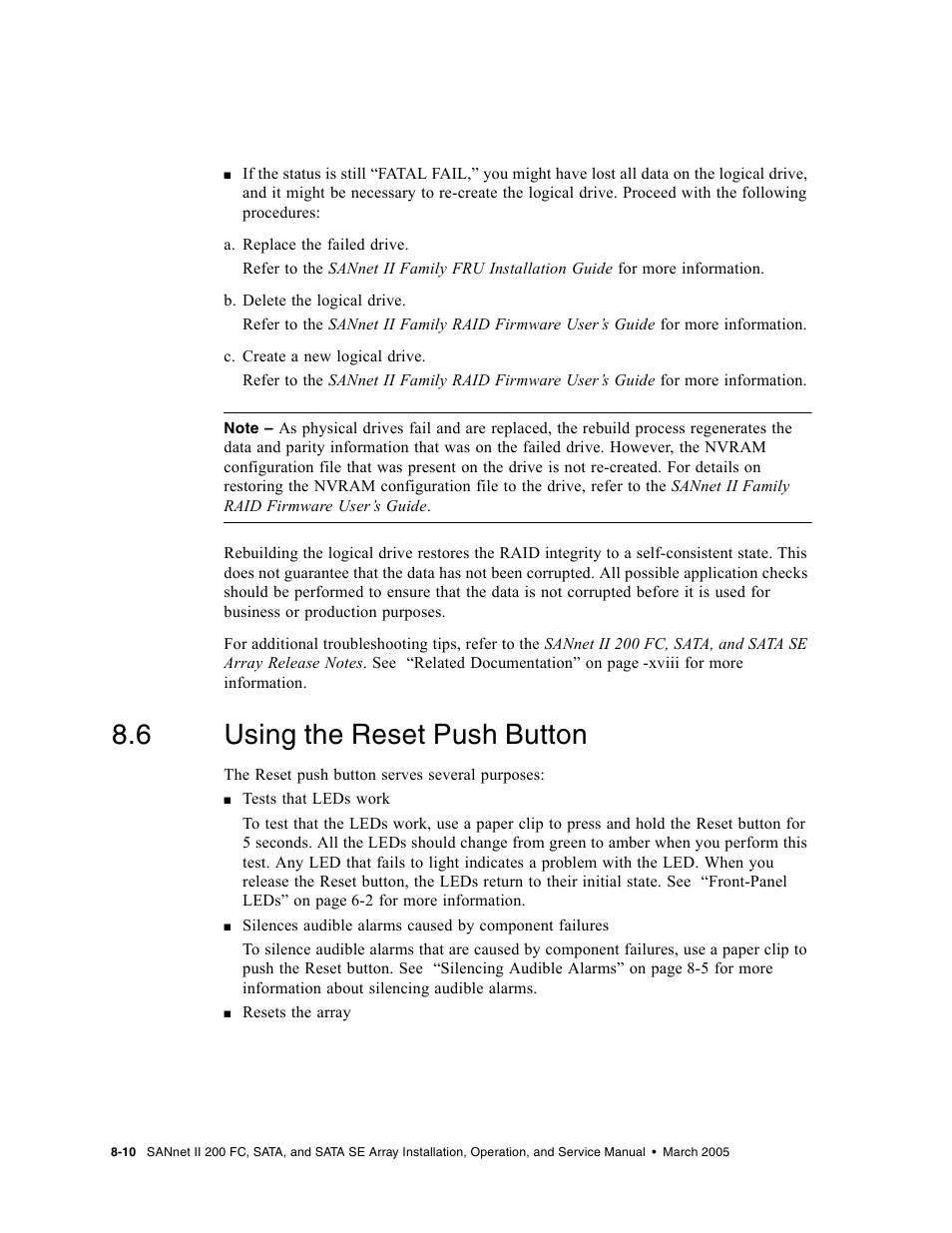 6 using the reset push button, Using the reset push button | Dot Hill Systems II 200 FC User Manual | Page 128 / 210