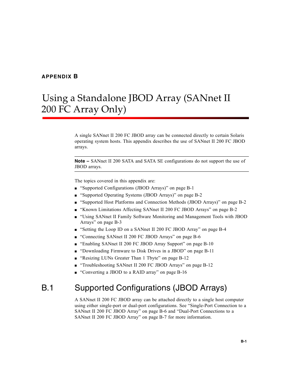 B.1 supported configurations (jbod arrays), Supported configurations (jbod arrays), Appendix b p | Dot Hill Systems II 200 FC User Manual | Page 147 / 210