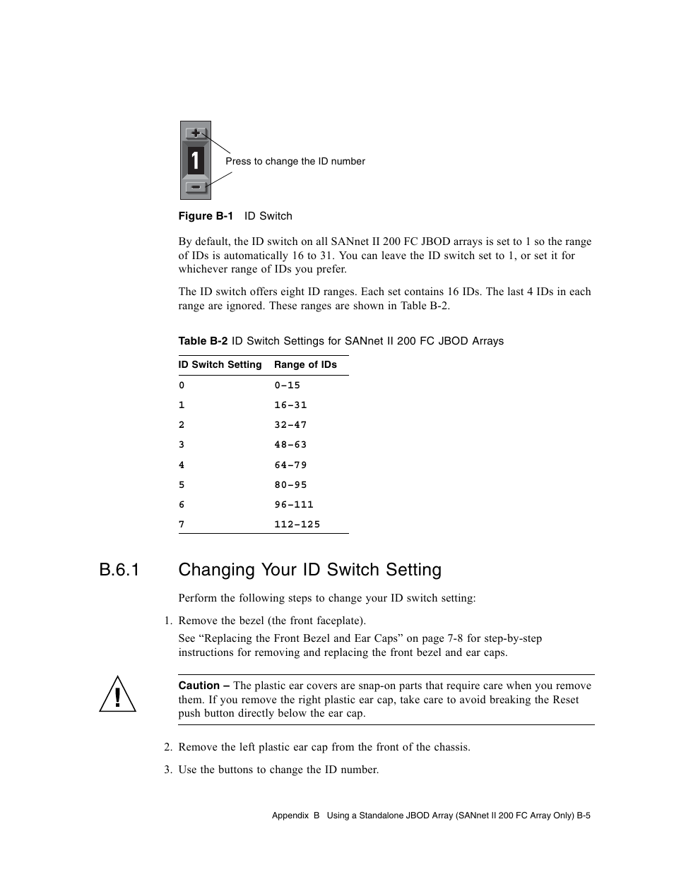 B.6.1 changing your id switch setting | Dot Hill Systems II 200 FC User Manual | Page 151 / 210