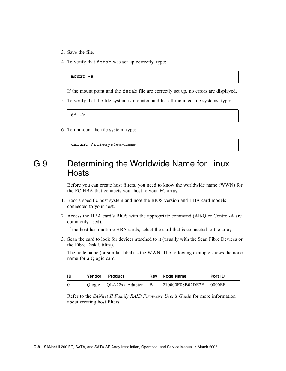 G.9 determining the worldwide name for linux hosts, Determining the worldwide name for linux hosts | Dot Hill Systems II 200 FC User Manual | Page 186 / 210