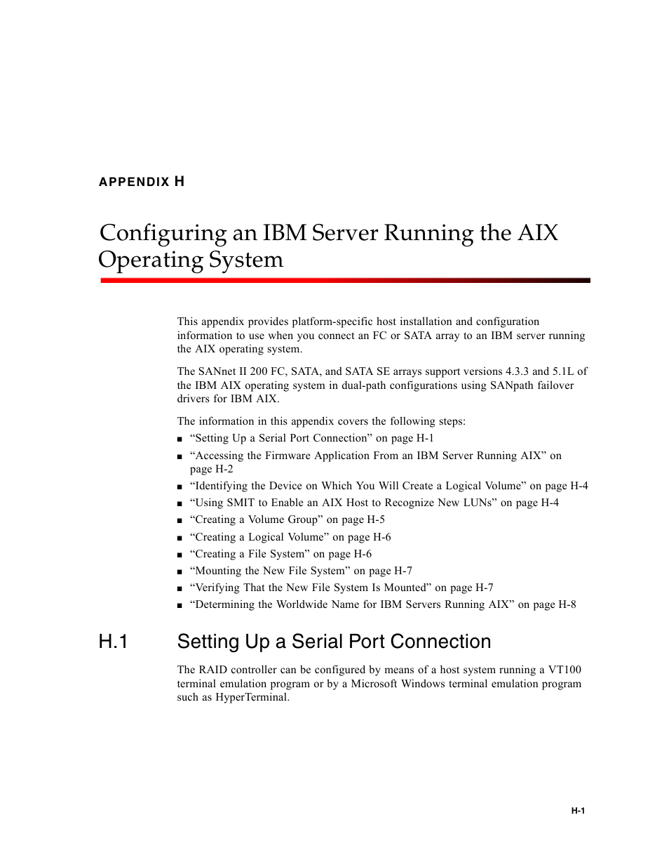 H.1 setting up a serial port connection, Setting up a serial port connection, Appendix h pro | Appendix h | Dot Hill Systems II 200 FC User Manual | Page 187 / 210