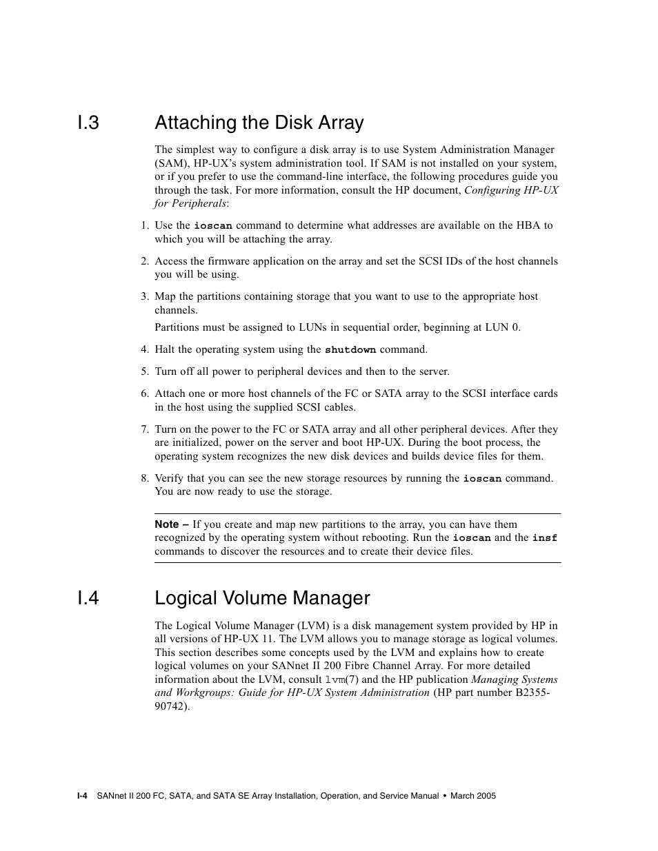 I.3 attaching the disk array, I.4 logical volume manager, Attaching the disk array | Logical volume manager | Dot Hill Systems II 200 FC User Manual | Page 198 / 210