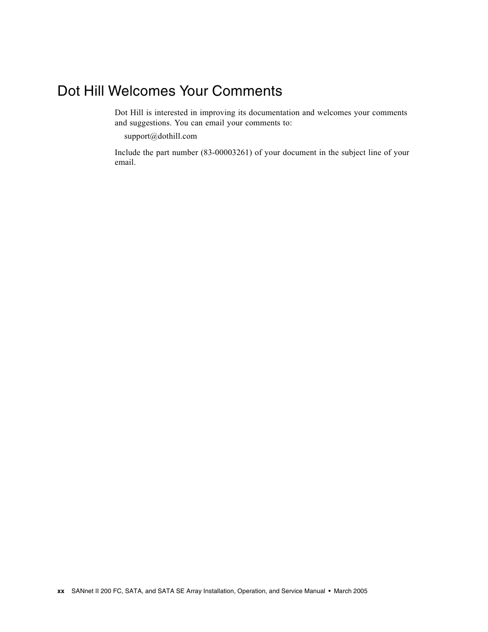 Dot hill welcomes your comments | Dot Hill Systems II 200 FC User Manual | Page 20 / 210