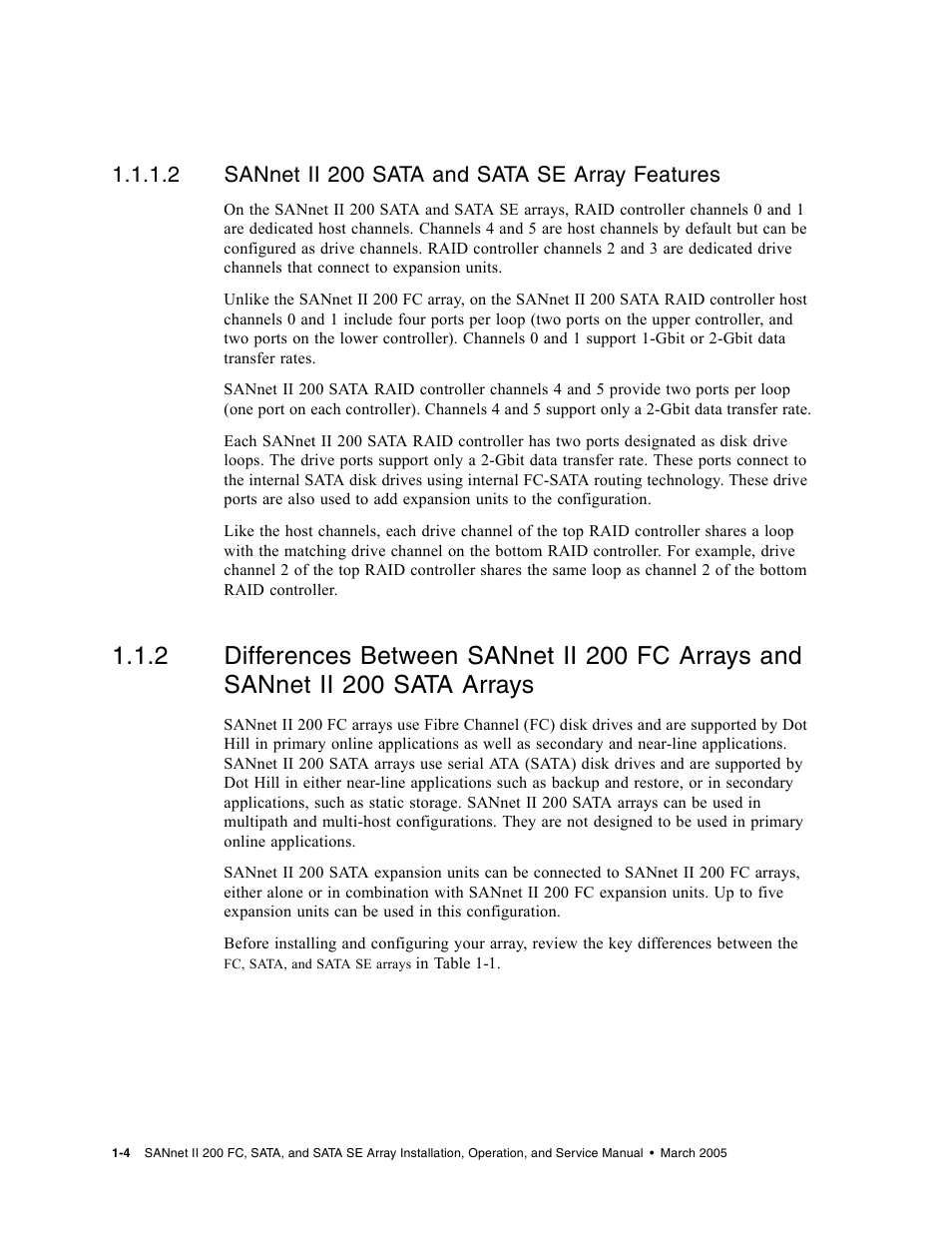 Sannet ii 200 sata and sata se array features, 2 sannet ii 200 sata and sata se array features | Dot Hill Systems II 200 FC User Manual | Page 24 / 210