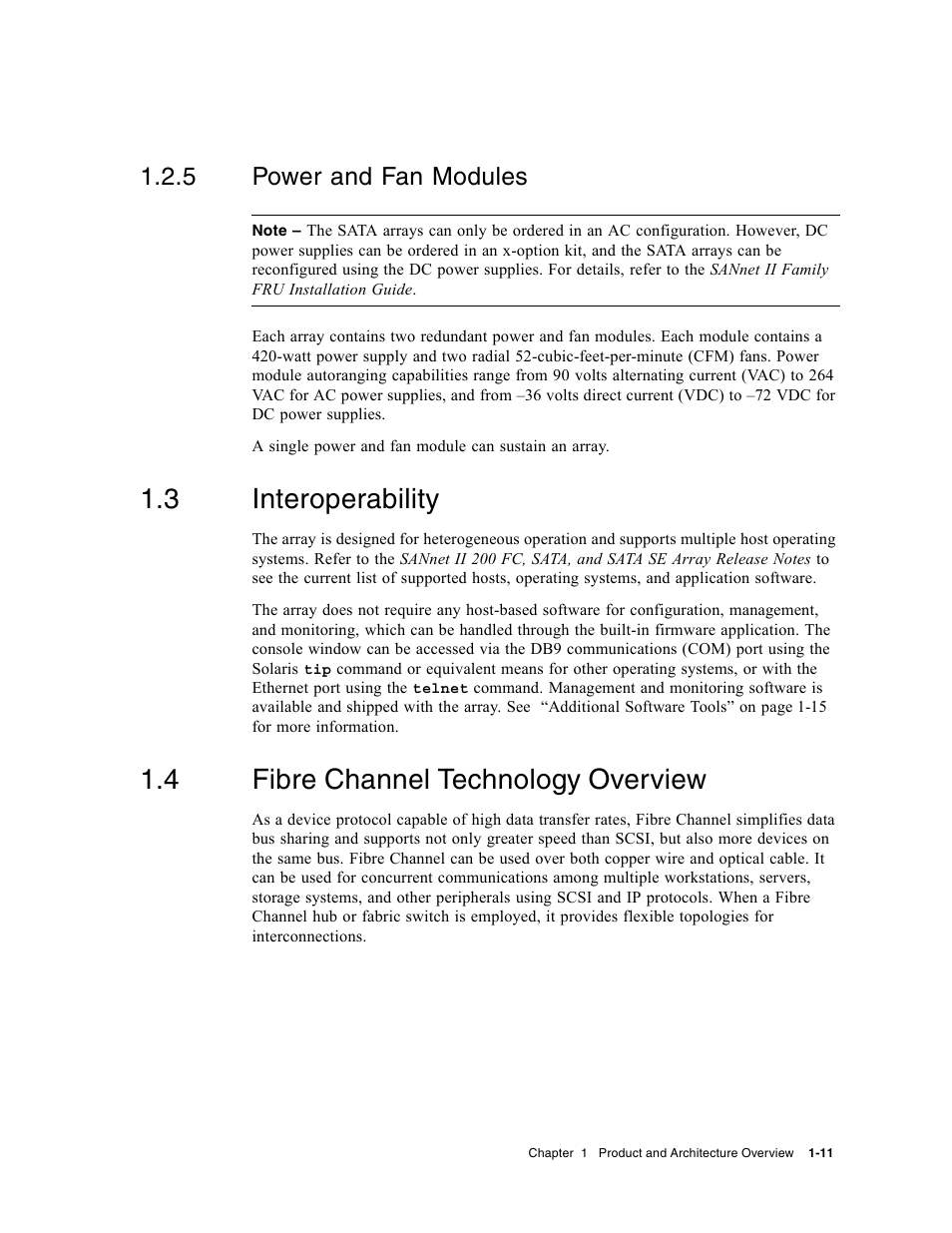 5 power and fan modules, 3 interoperability, 4 fibre channel technology overview | Power and fan modules, Interoperability, Fibre channel technology overview | Dot Hill Systems II 200 FC User Manual | Page 31 / 210