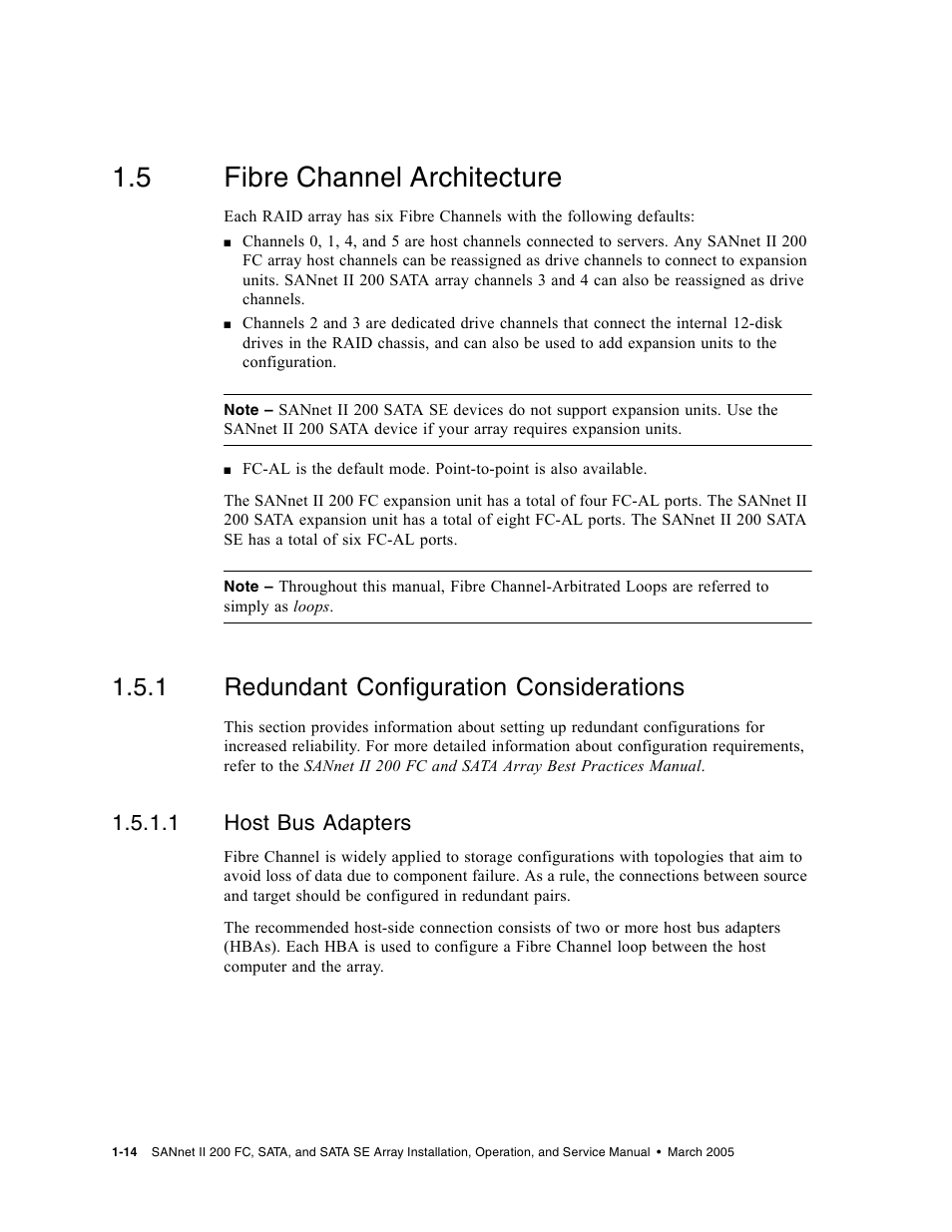 5 fibre channel architecture, 1 redundant configuration considerations, Fibre channel architecture | Redundant configuration considerations, Host bus adapters, 1 host bus adapters | Dot Hill Systems II 200 FC User Manual | Page 34 / 210