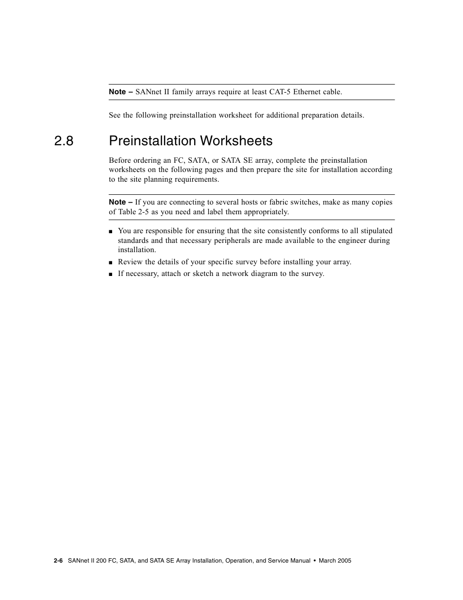8 preinstallation worksheets, Preinstallation worksheets | Dot Hill Systems II 200 FC User Manual | Page 42 / 210