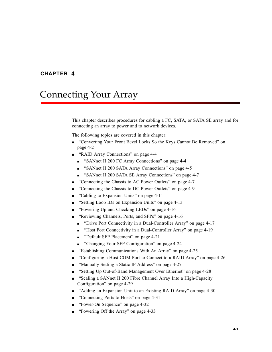 Connecting your array, Chapter 4 | Dot Hill Systems II 200 FC User Manual | Page 49 / 210