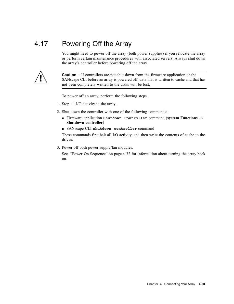 17 powering off the array, Powering off the array | Dot Hill Systems II 200 FC User Manual | Page 81 / 210