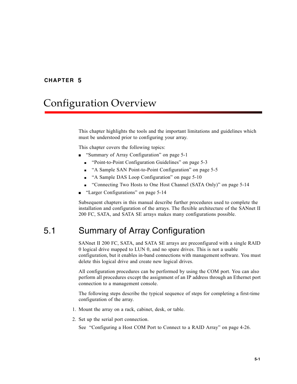 Configuration overview, 1 summary of array configuration, Summary of array configuration | Chapter 5 | Dot Hill Systems II 200 FC User Manual | Page 83 / 210