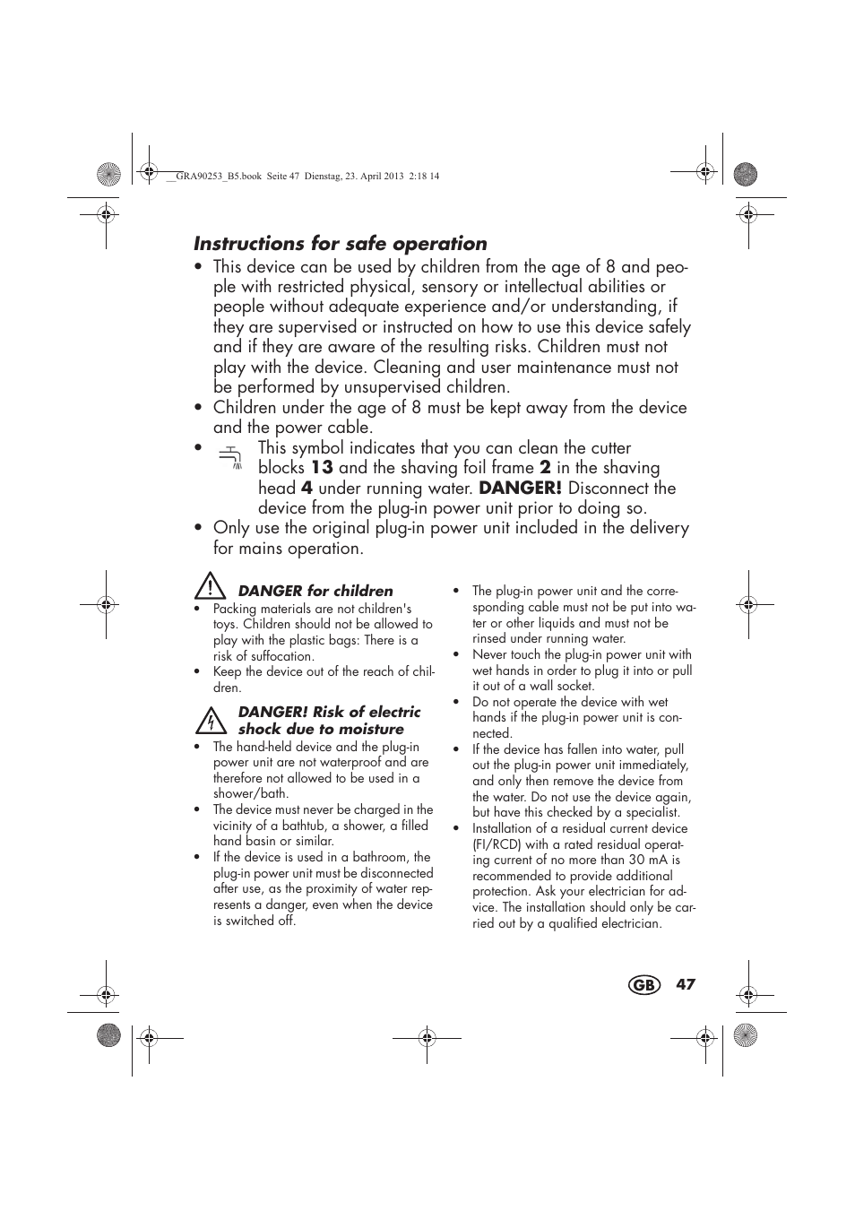 Instructions for safe operation | Silvercrest SFR 1200 A1 User Manual | Page 49 / 74