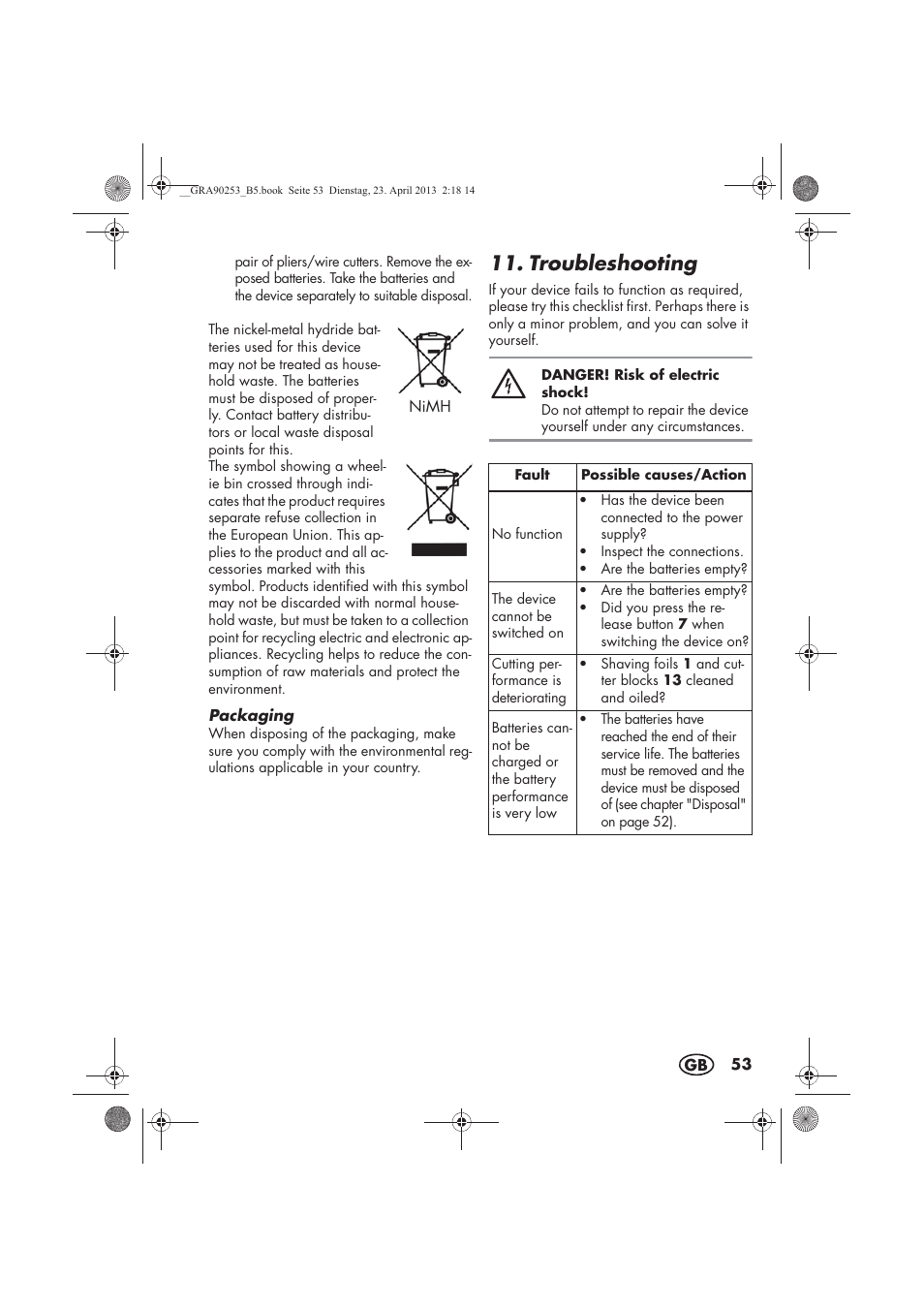 Troubleshooting | Silvercrest SFR 1200 A1 User Manual | Page 55 / 74