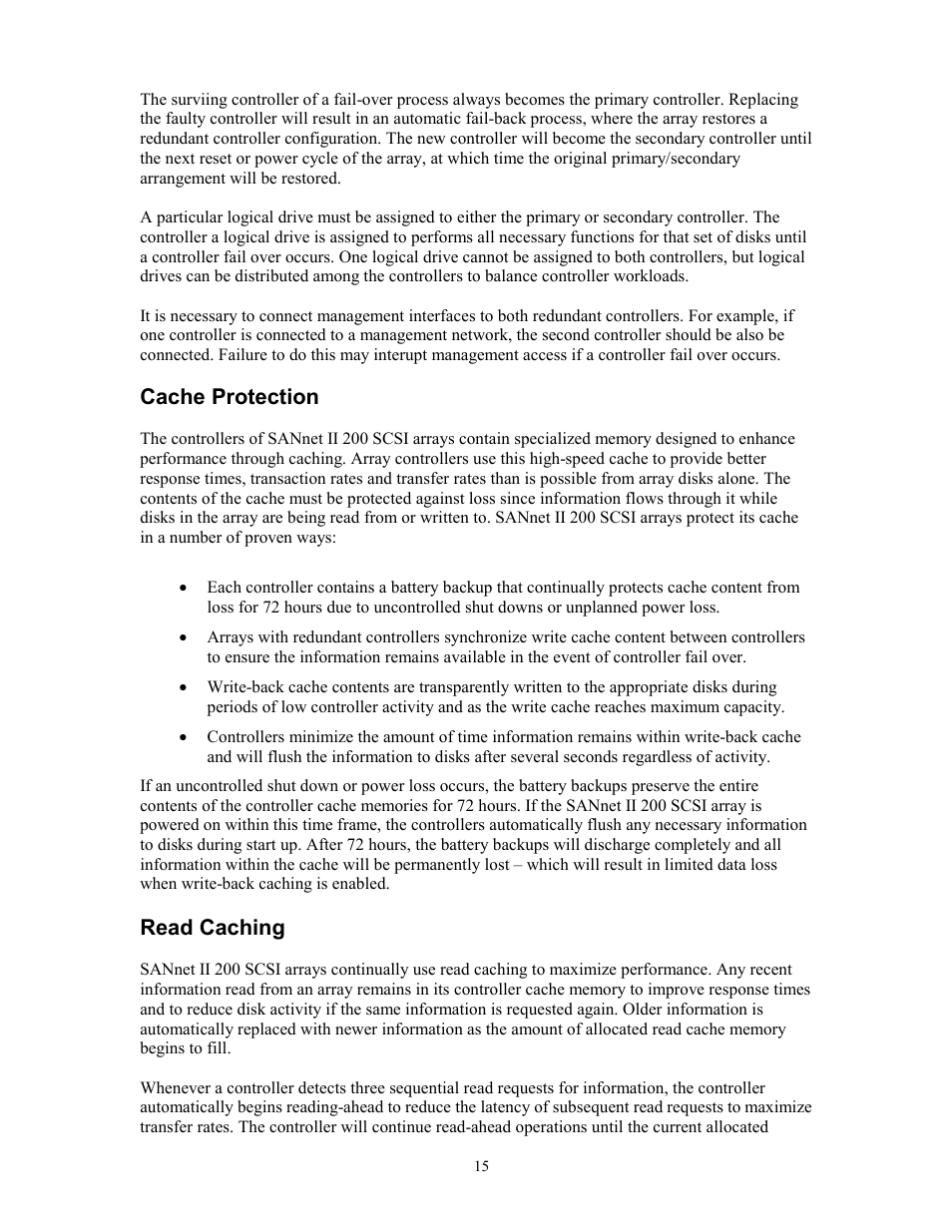 Cache protection, Read caching, Ache | Rotection, Aching | Dot Hill Systems SANnet II 200 User Manual | Page 15 / 35
