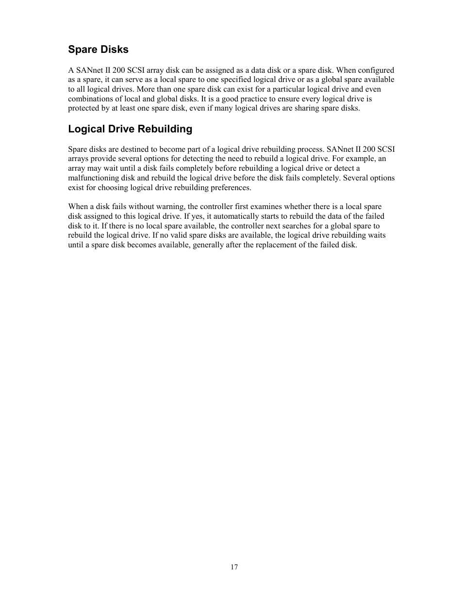 Spare disks, Logical drive rebuilding, Pare | Isks, Ogical, Rive, Ebuilding | Dot Hill Systems SANnet II 200 User Manual | Page 17 / 35