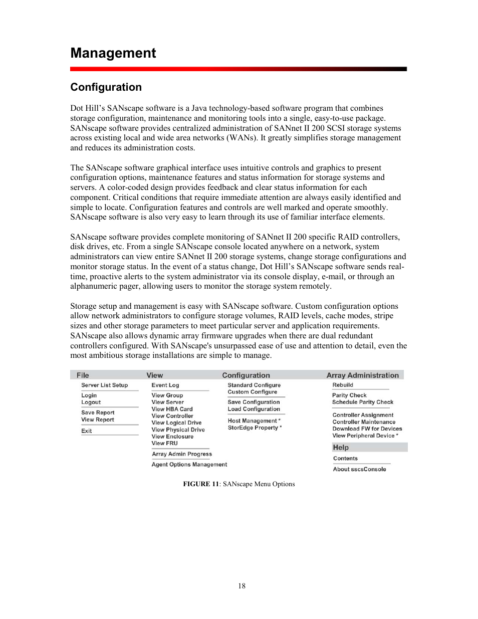 Management, Configuration, Onfiguration | Dot Hill Systems SANnet II 200 User Manual | Page 18 / 35