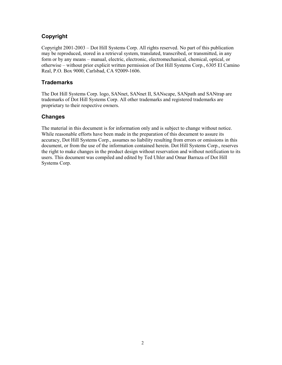 Copyright | Dot Hill Systems SANnet II 200 User Manual | Page 2 / 35