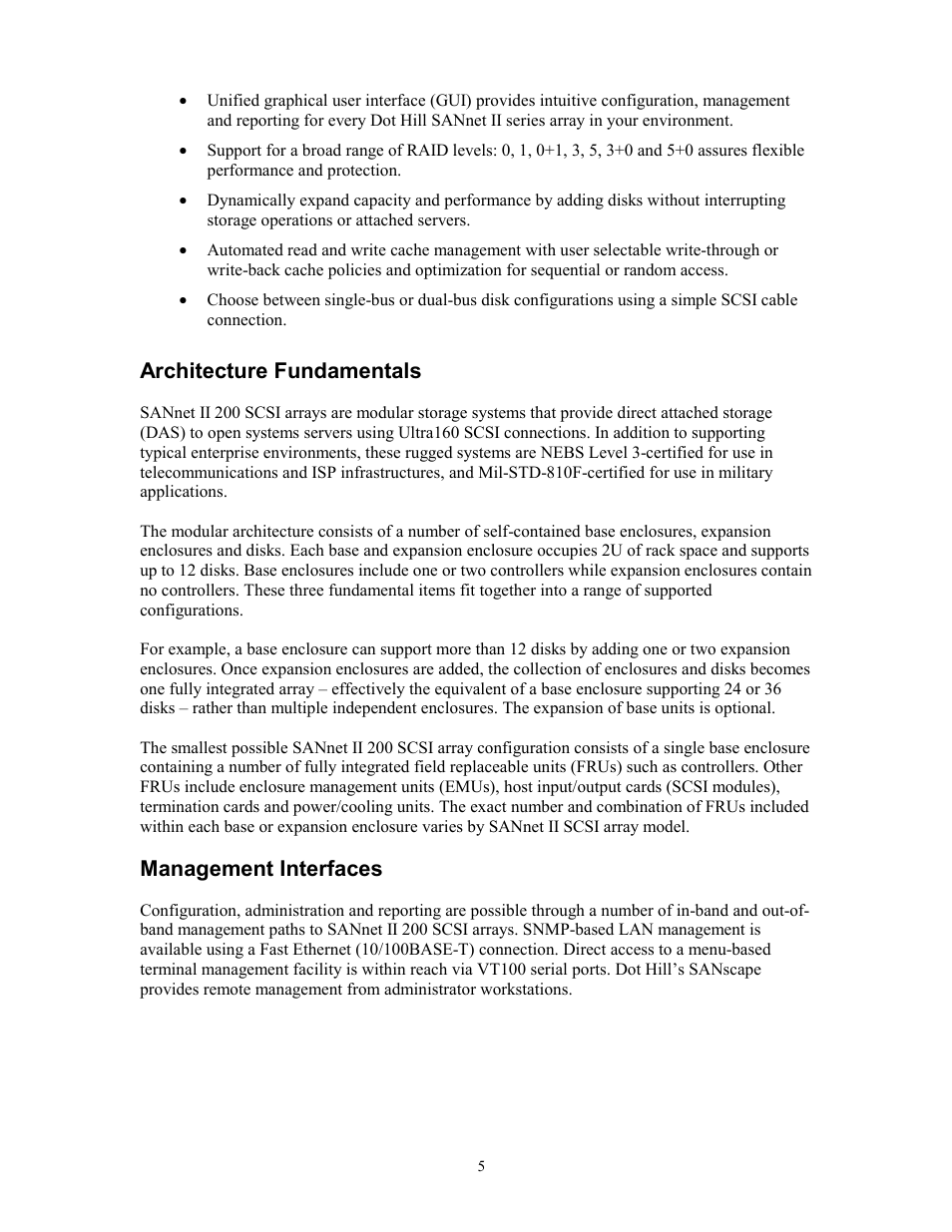 Architecture fundamentals, Management interfaces, Rchitecture | Undamentals, Anagement, Nterfaces | Dot Hill Systems SANnet II 200 User Manual | Page 5 / 35