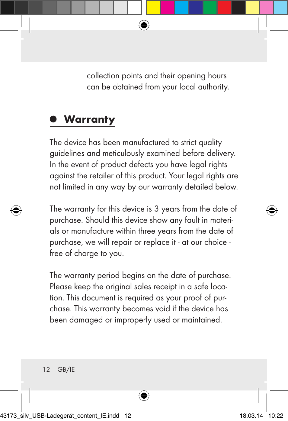 Warranty | Silvercrest Z32144A-BS/ Z32144B-BS User Manual | Page 12 / 14