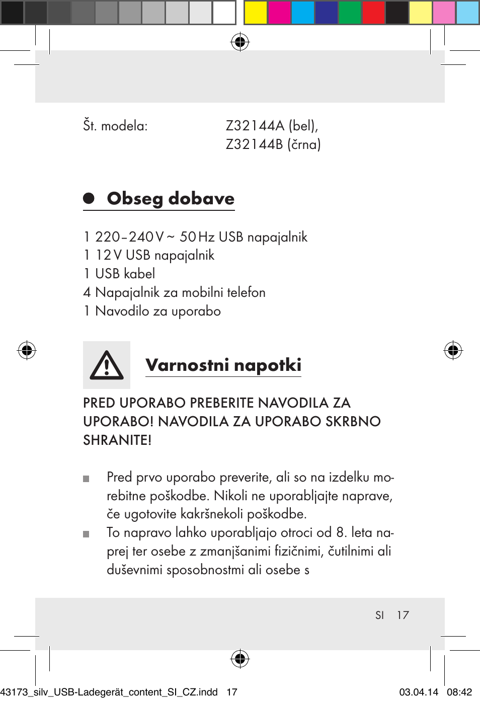 Obseg dobave, Varnostni napotki | Silvercrest Z32144A-BS/ Z32144B-BS User Manual | Page 17 / 42