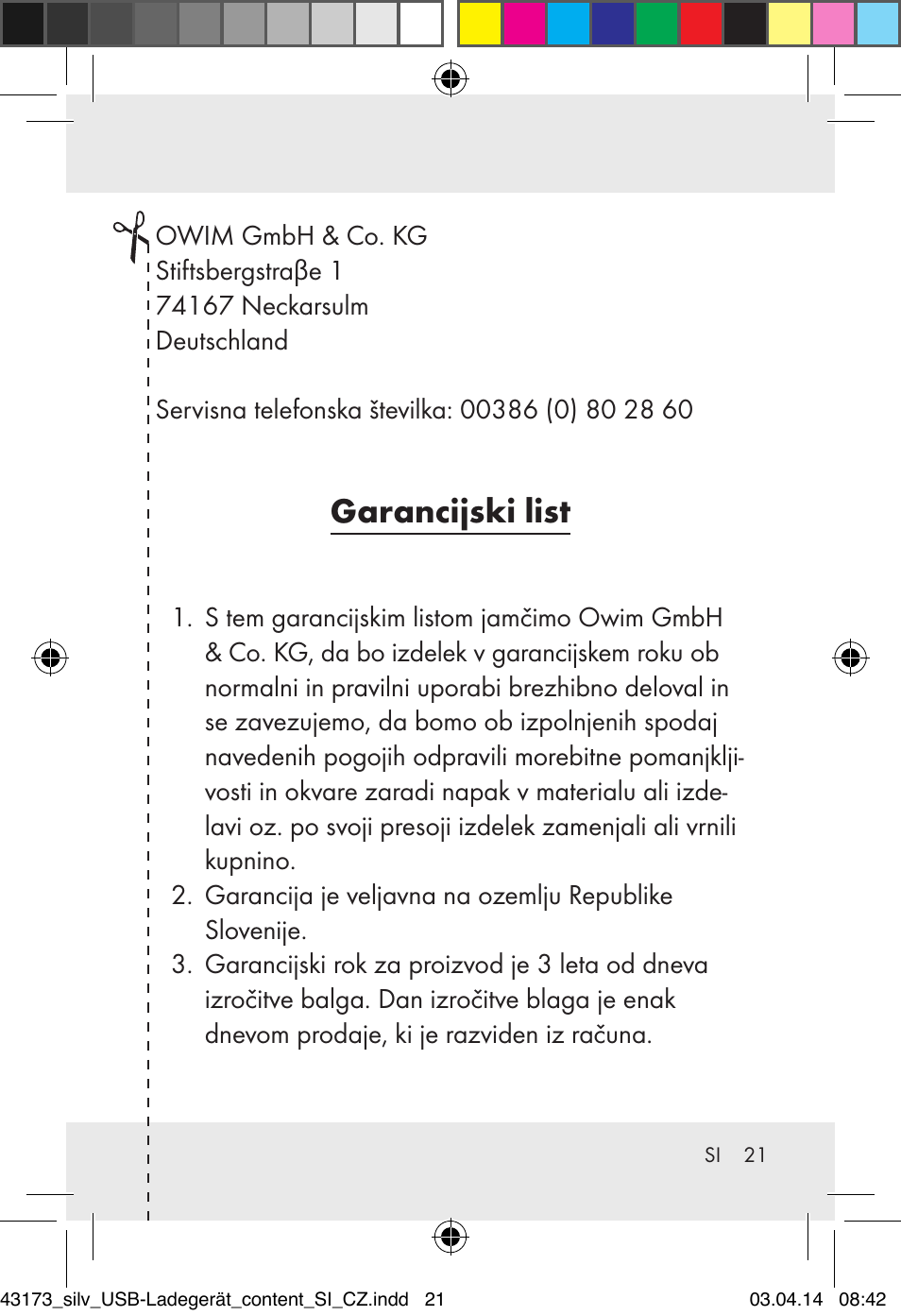 Garancijski list | Silvercrest Z32144A-BS/ Z32144B-BS User Manual | Page 21 / 42