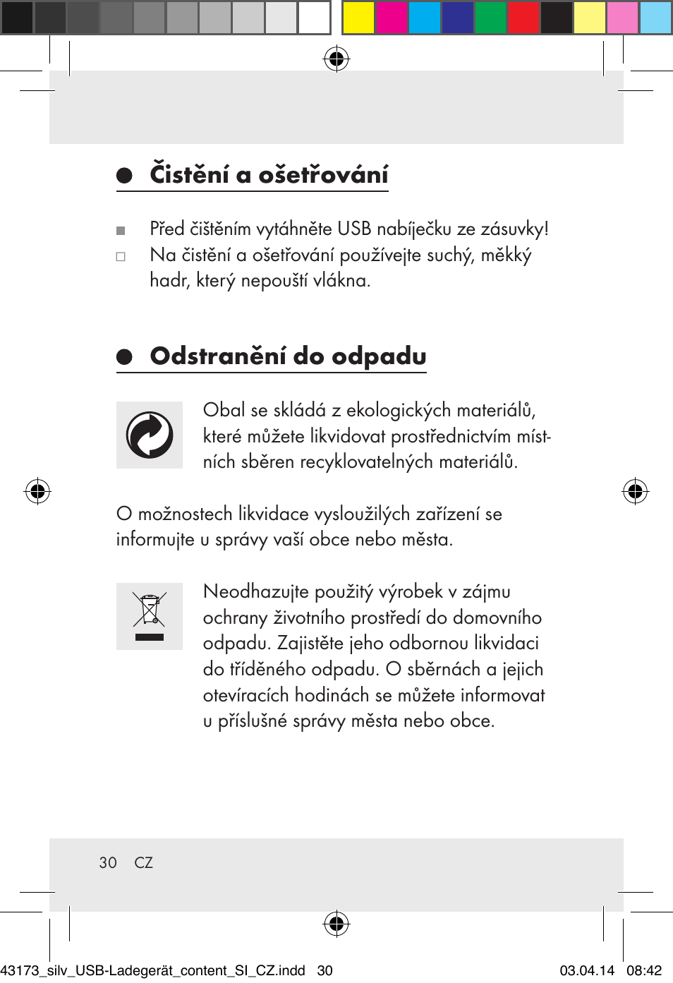 Čistění a ošetřování, Odstranění do odpadu | Silvercrest Z32144A-BS/ Z32144B-BS User Manual | Page 30 / 42