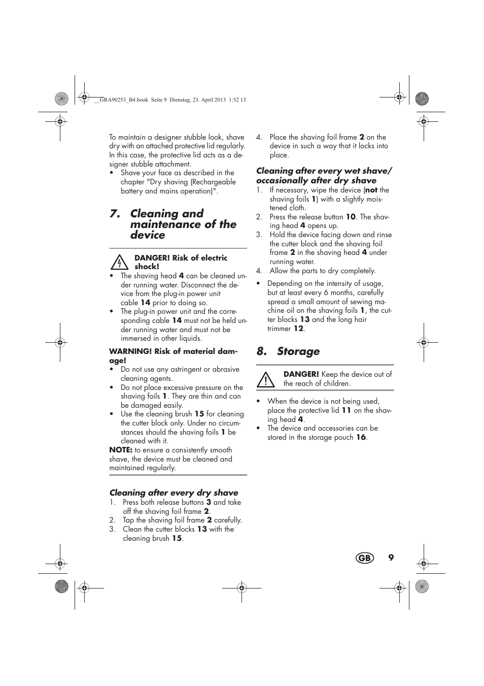 Cleaning and maintenance of the device, Storage | Silvercrest SFR 1200 A1 User Manual | Page 11 / 94