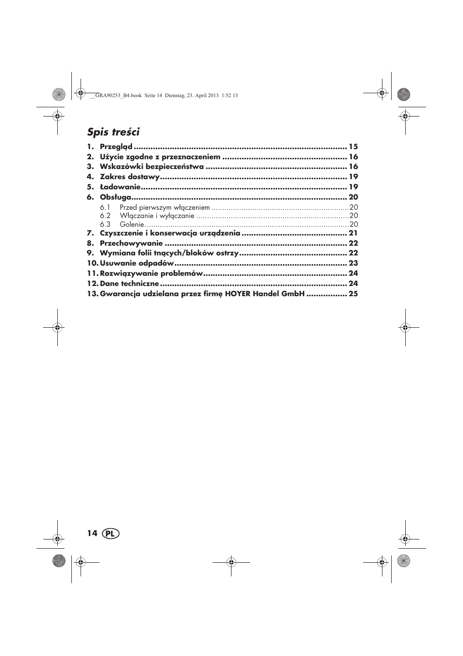 Spis treci | Silvercrest SFR 1200 A1 User Manual | Page 16 / 94