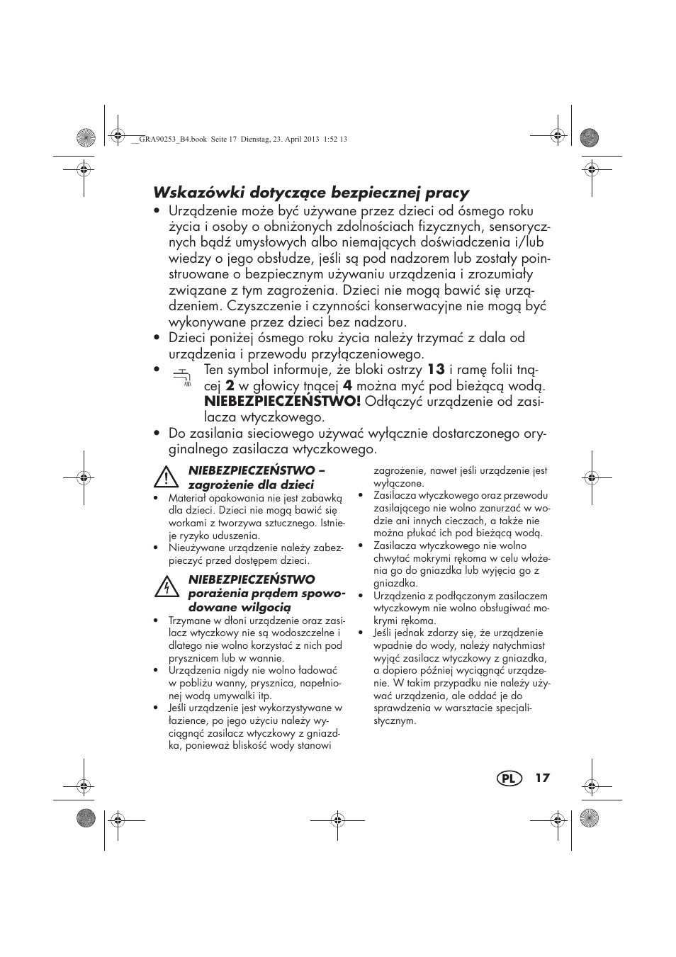 Wskazówki dotyczce bezpiecznej pracy | Silvercrest SFR 1200 A1 User Manual | Page 19 / 94