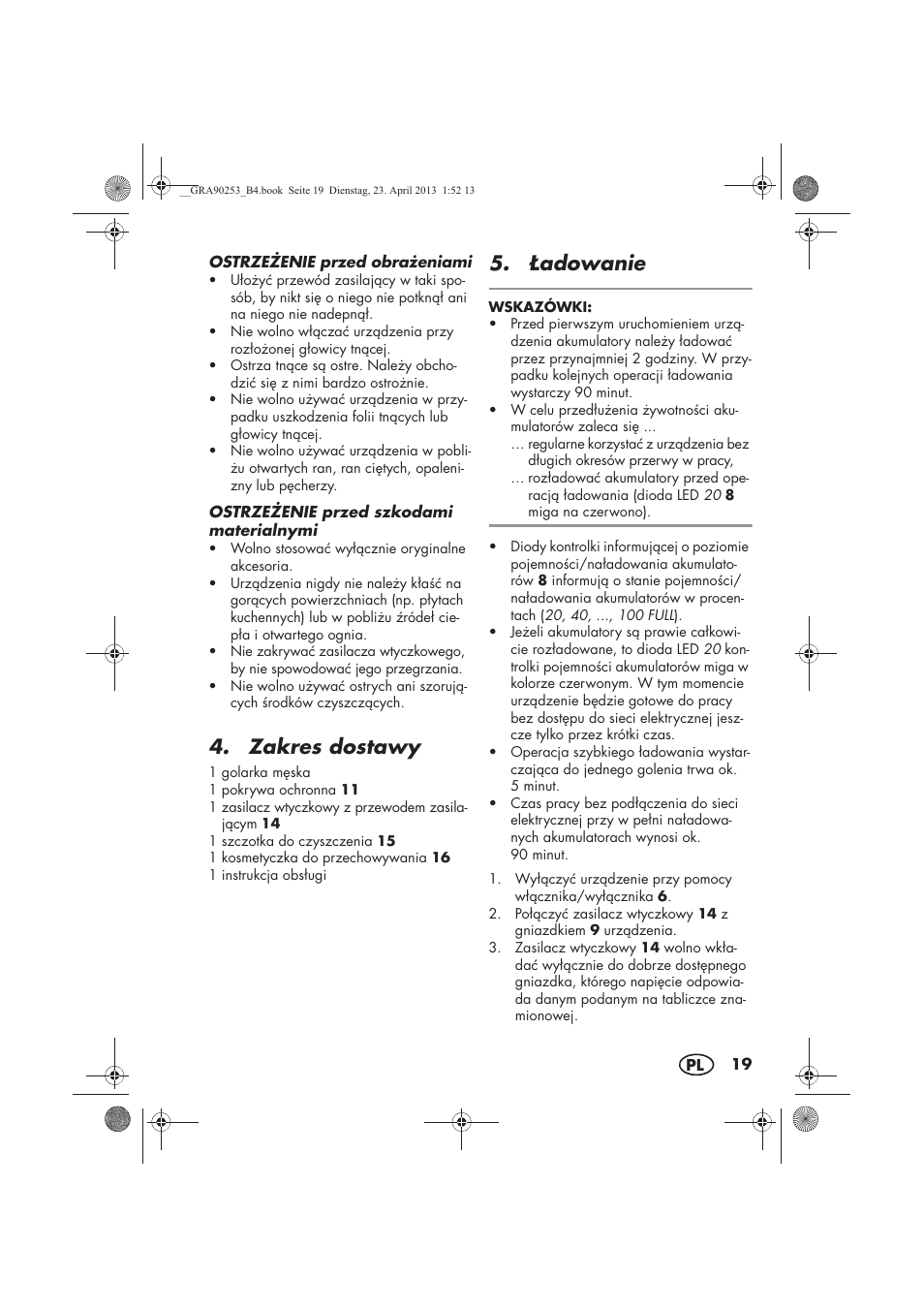 Zakres dostawy, Adowanie | Silvercrest SFR 1200 A1 User Manual | Page 21 / 94
