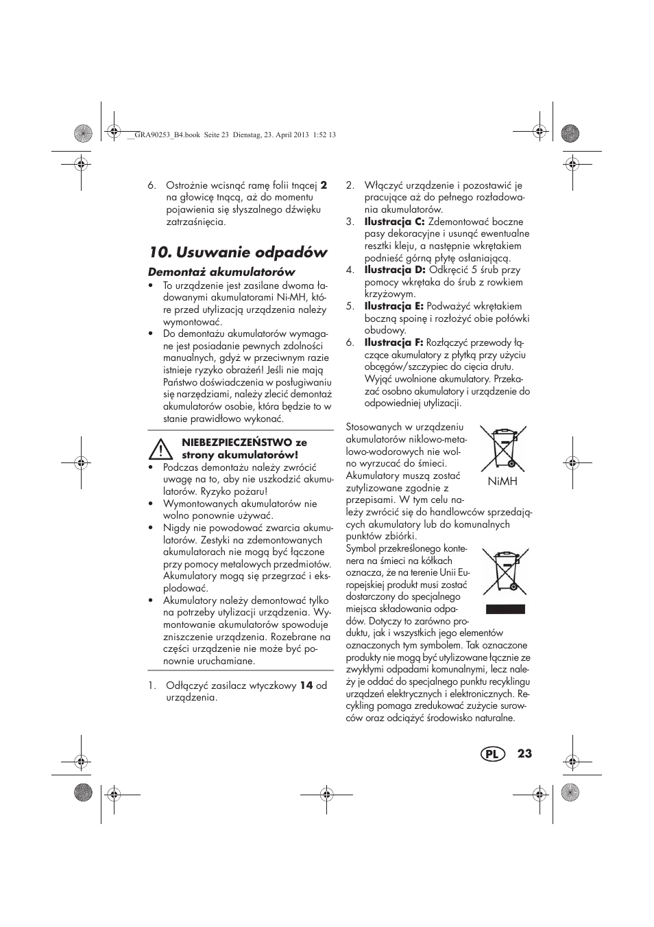 Usuwanie odpadów | Silvercrest SFR 1200 A1 User Manual | Page 25 / 94