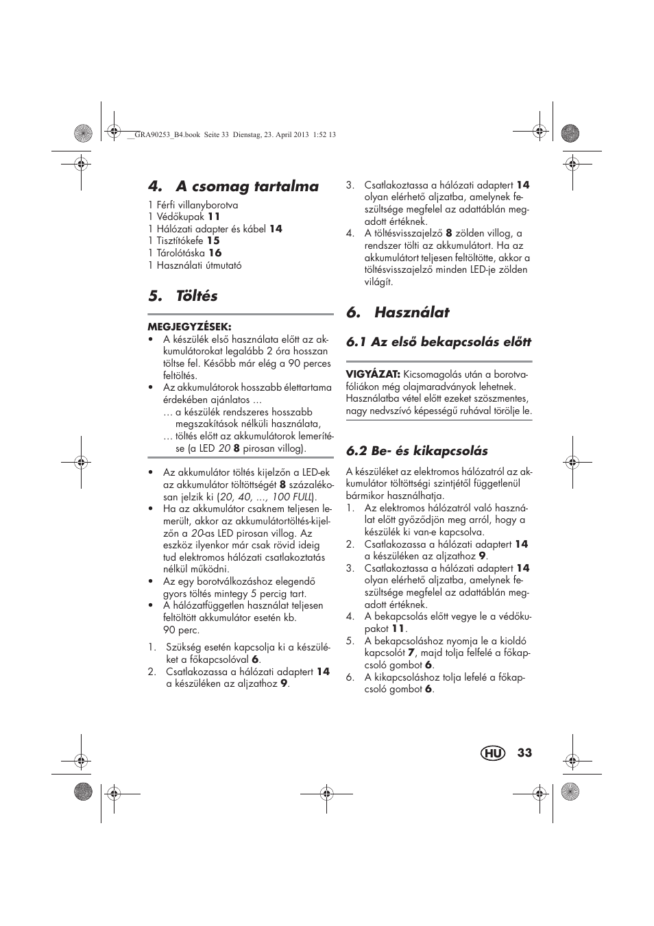 A csomag tartalma, Töltés, Használat | Silvercrest SFR 1200 A1 User Manual | Page 35 / 94