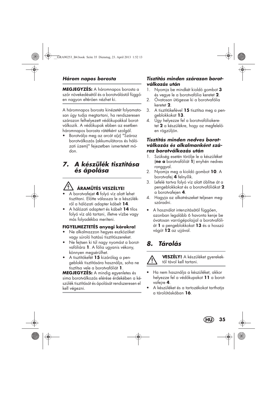 A készülék tisztítása és ápolása, Tárolás | Silvercrest SFR 1200 A1 User Manual | Page 37 / 94