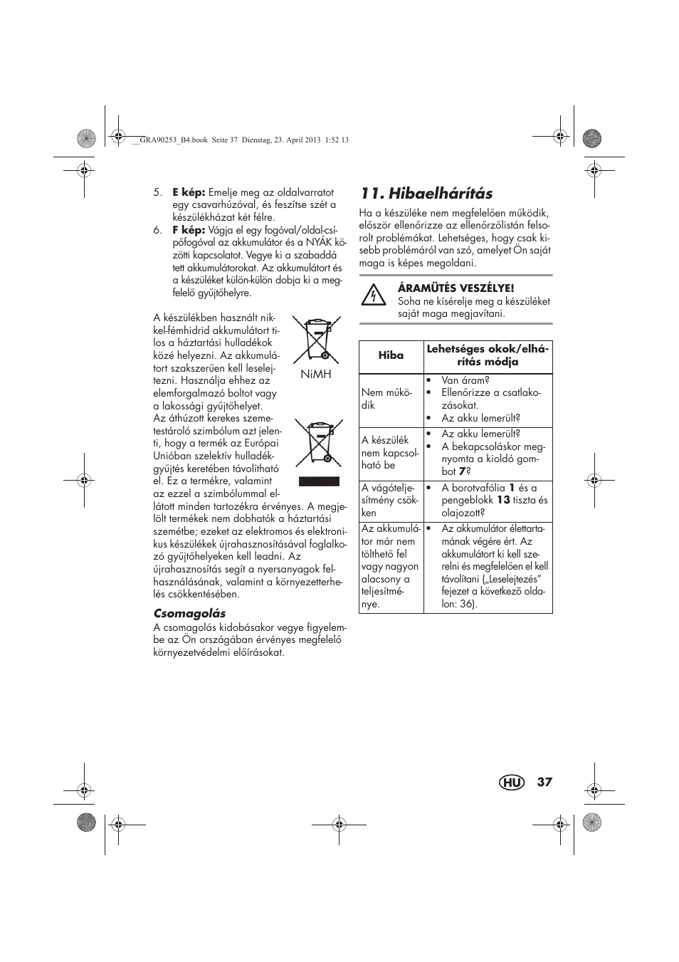 Hibaelhárítás | Silvercrest SFR 1200 A1 User Manual | Page 39 / 94