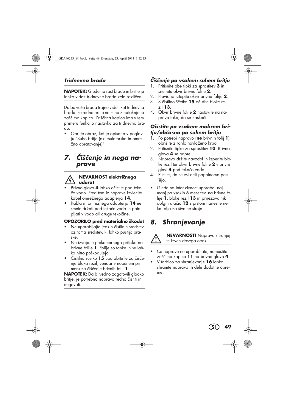 išenje in nega na- prave, Shranjevanje | Silvercrest SFR 1200 A1 User Manual | Page 51 / 94