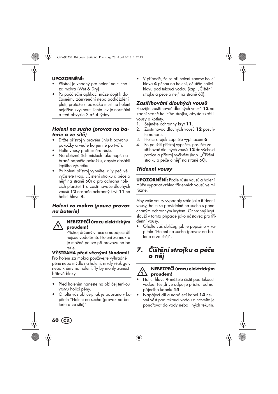 ištní strojku a pée o nj | Silvercrest SFR 1200 A1 User Manual | Page 62 / 94