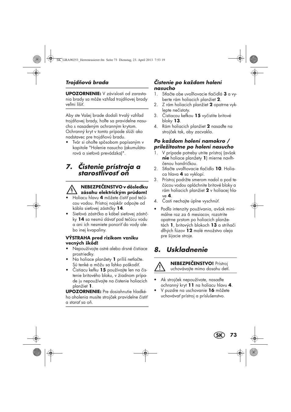 istenie prístroja a starostlivos o, Uskladnenie | Silvercrest SFR 1200 A1 User Manual | Page 75 / 94