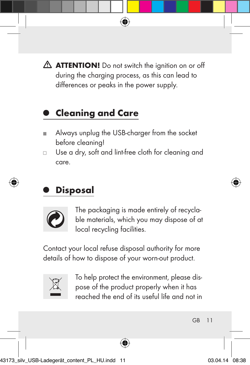 Cleaning and care, Disposal | Silvercrest Z32144A-BS/ Z32144B-BS User Manual | Page 11 / 41