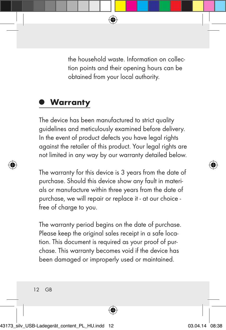 Warranty | Silvercrest Z32144A-BS/ Z32144B-BS User Manual | Page 12 / 41