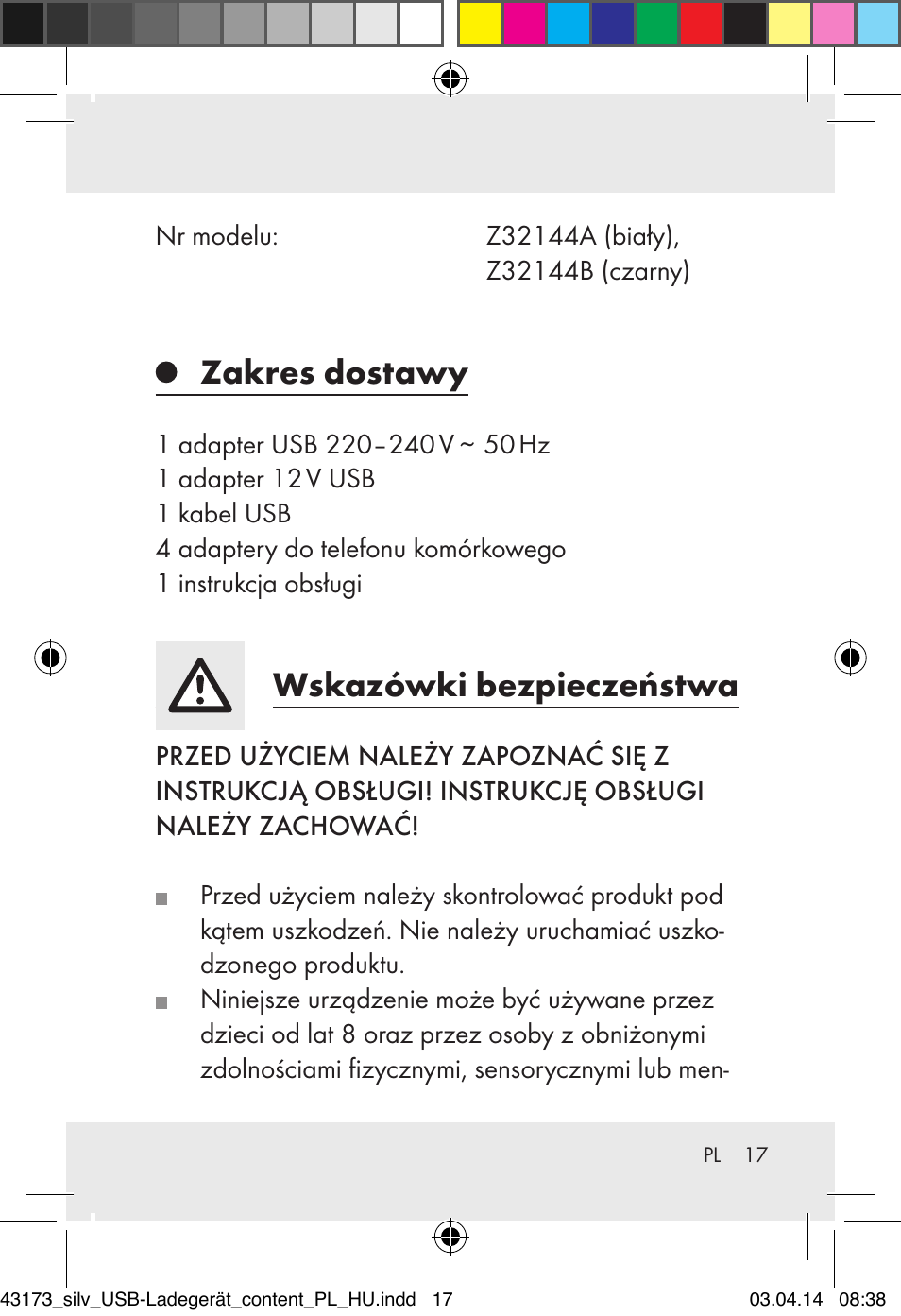 Zakres dostawy, Wskazówki bezpieczeństwa | Silvercrest Z32144A-BS/ Z32144B-BS User Manual | Page 17 / 41