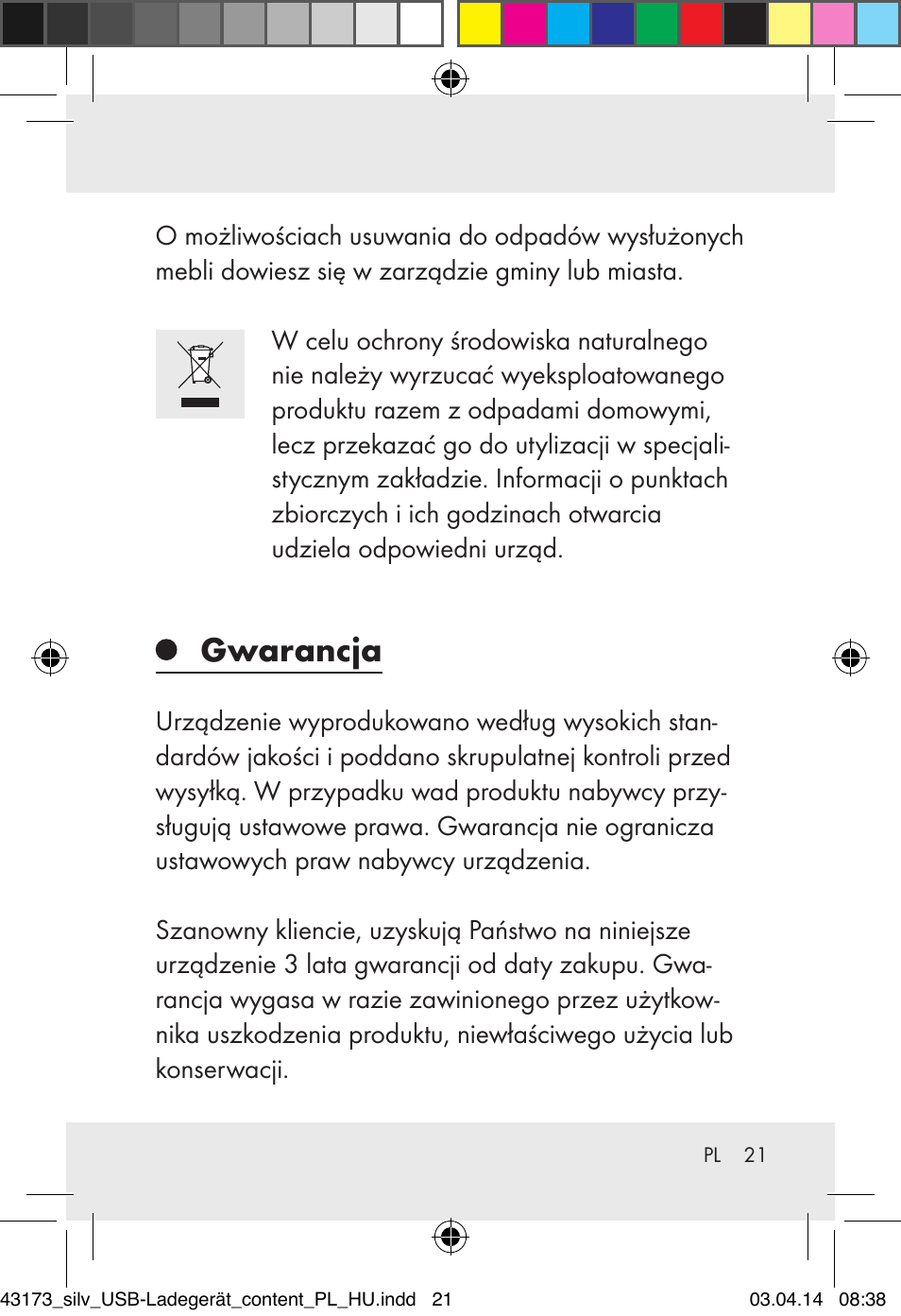 Gwarancja | Silvercrest Z32144A-BS/ Z32144B-BS User Manual | Page 21 / 41