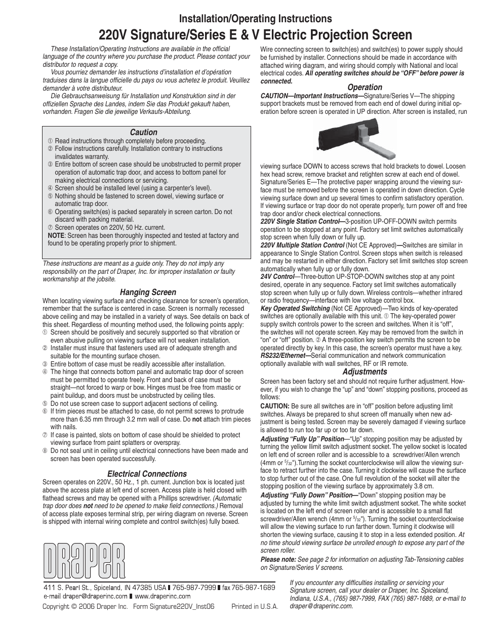 Draper 220V User Manual | 2 pages