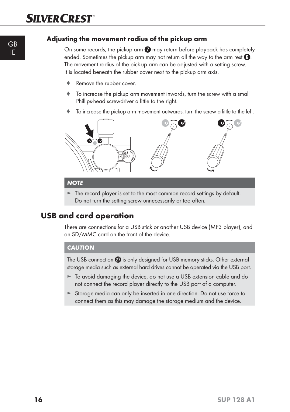 Usb and card operation, Gb ie | Silvercrest SUP 128 A1 User Manual | Page 19 / 107