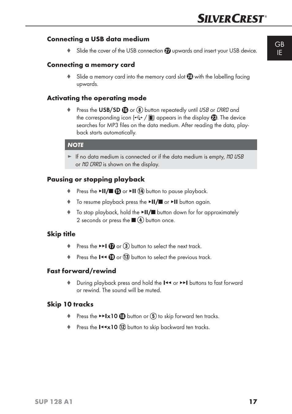 Gb ie | Silvercrest SUP 128 A1 User Manual | Page 20 / 107