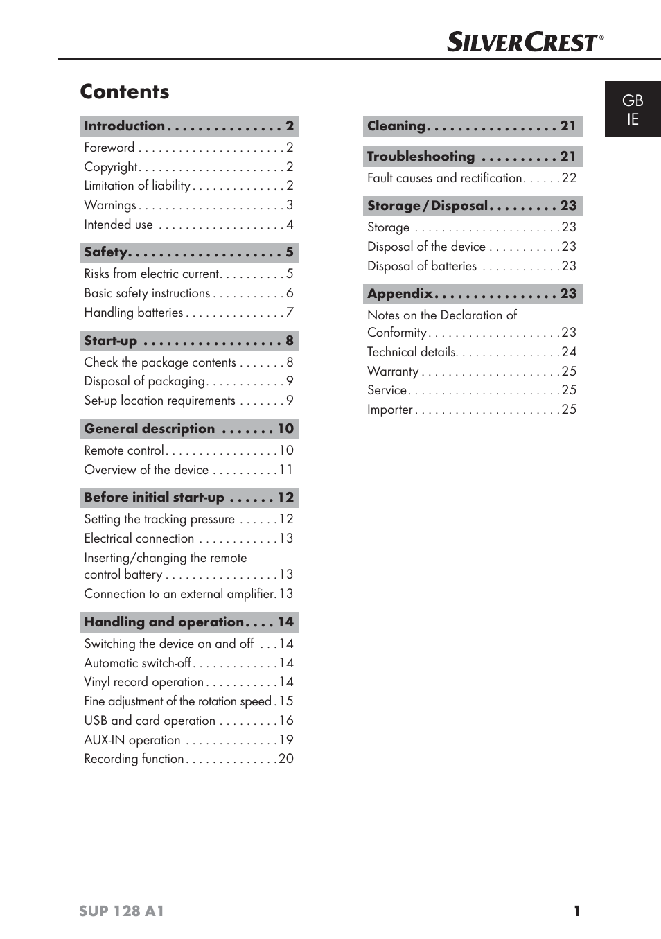 Silvercrest SUP 128 A1 User Manual | Page 4 / 107